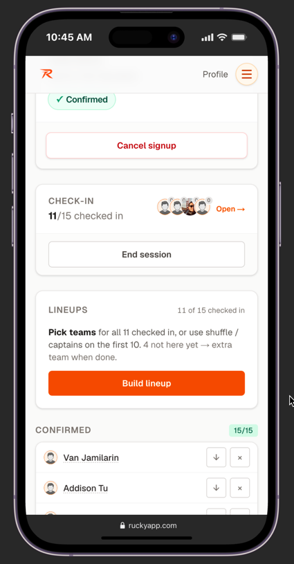 Event page with Build lineup button unlocked